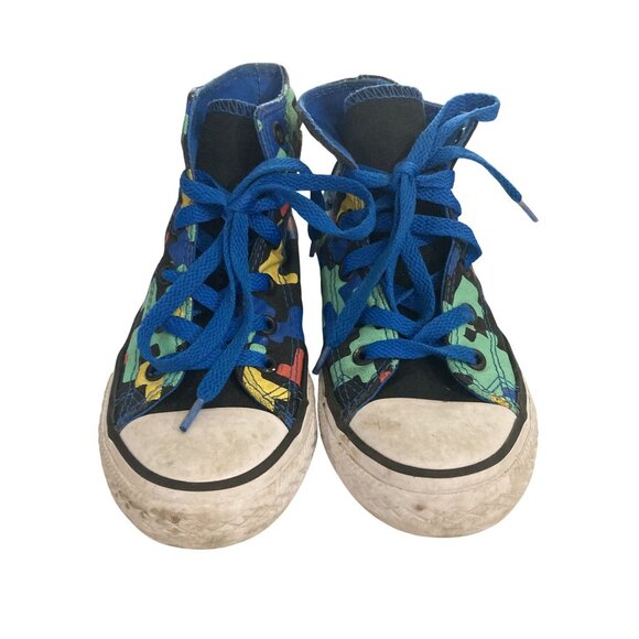 Converse Junior Size 13 Multicolor Puzzle Print All Star High Top Sneakers - Picture 1 of 7